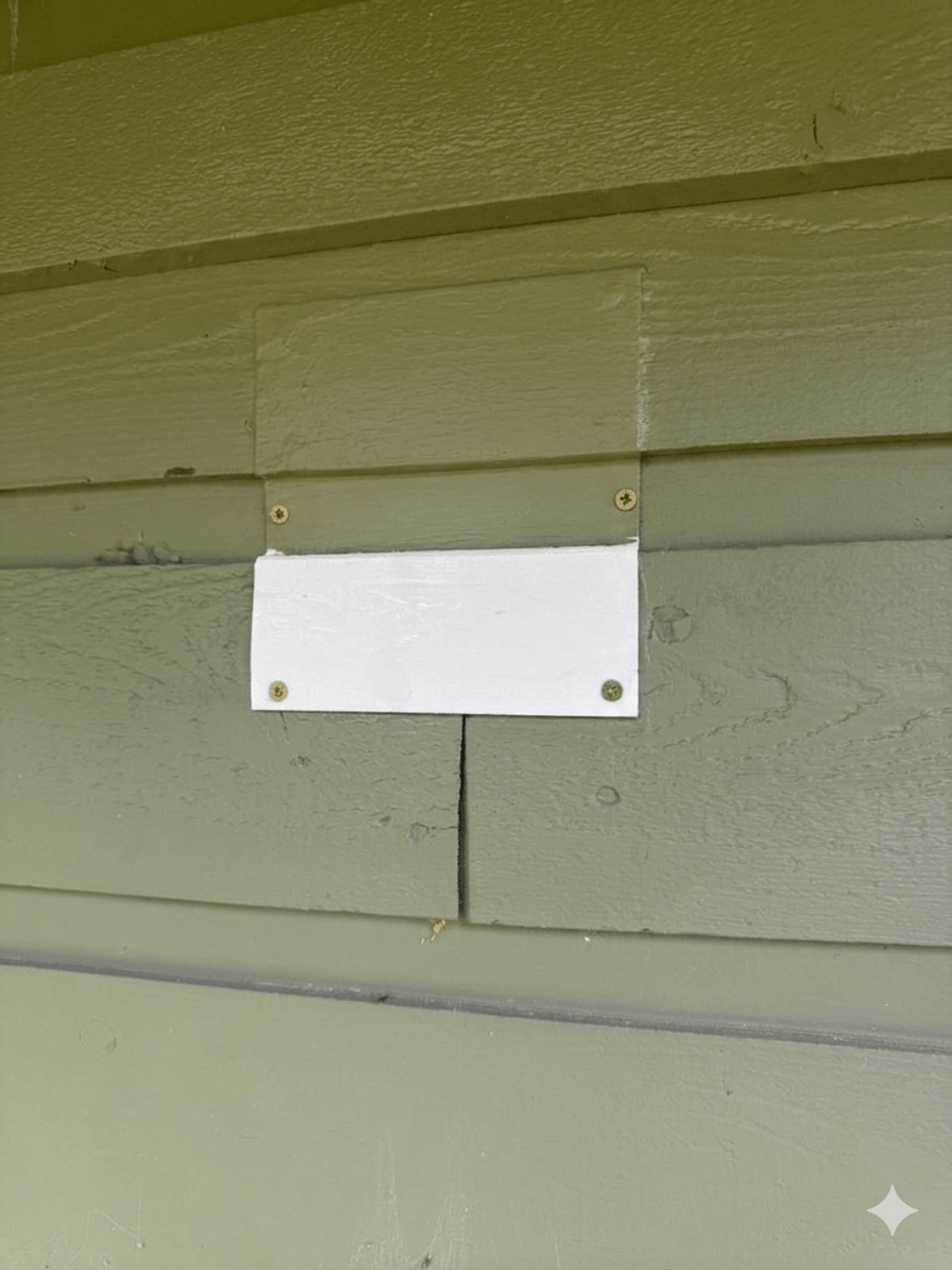 In process woodpecker hole repair with metal textured painted